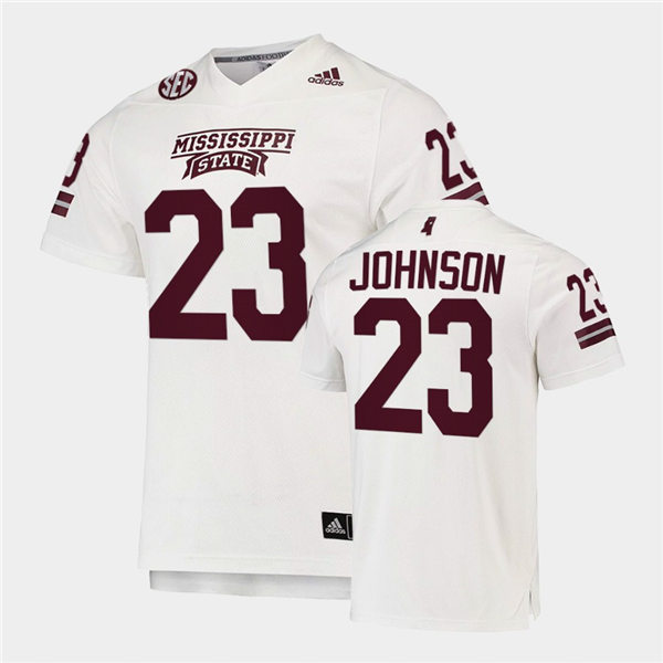 Men Mississippi State Bulldogs #23 Dillon Johnson adidas White College Football Game Jersey