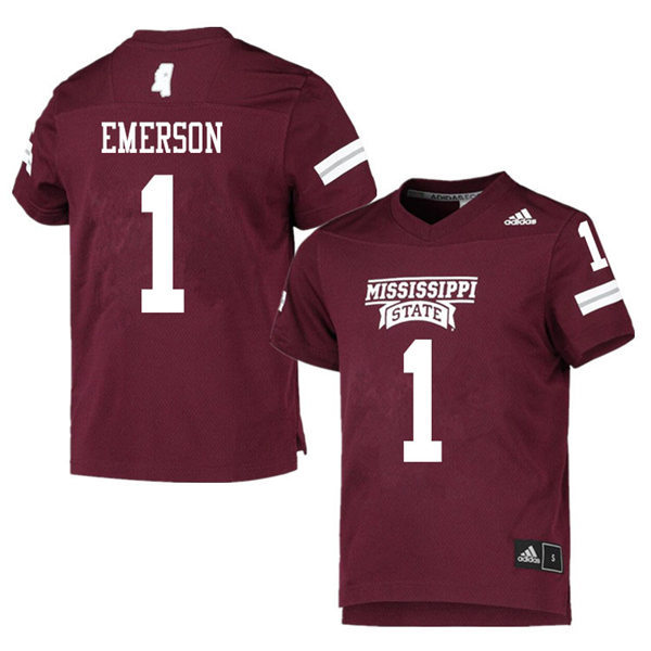 Men's Mississippi State Bulldogs #1 Martin Emerson adidas Maroon College Football Game Jersey