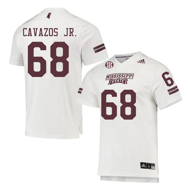 Mens Mississippi State Bulldogs #68 Gabe Cavazos Jr. adidas White College Football Game Jersey