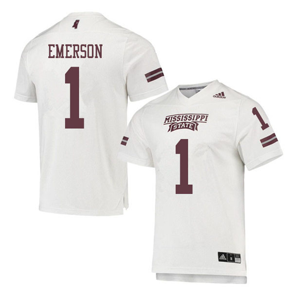 Men's Mississippi State Bulldogs #1 Martin Emerson adidas White College Football Game Jersey