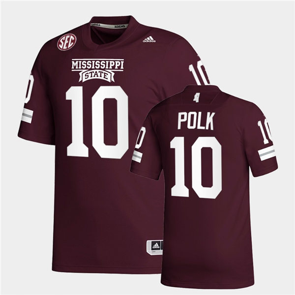 Men Mississippi State Bulldogs #10 Makai Polk adidas Maroon College Football Game Jersey