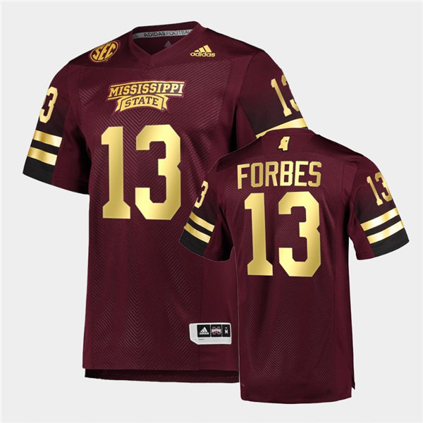 Men Mississippi State Bulldogs #13 Emmanuel Forbes adidas Maroon Gold College Football Jersey