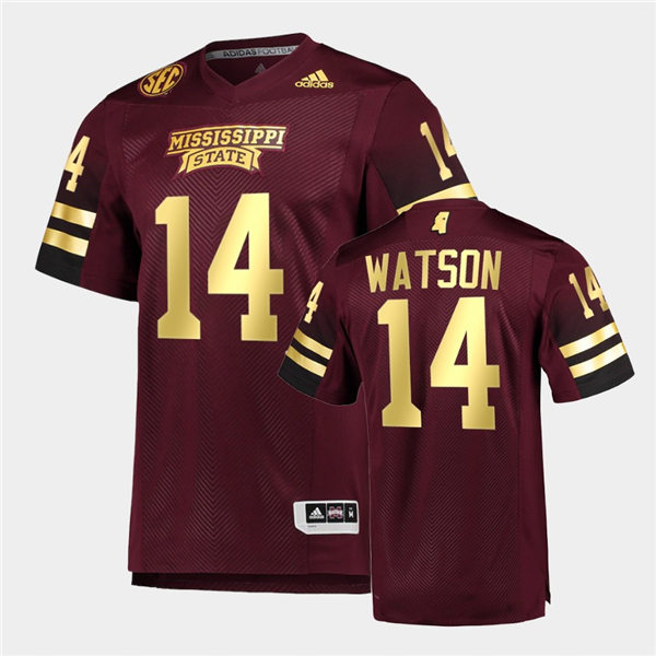 Men Mississippi State Bulldogs #14 Nathaniel Watson adidas Maroon Gold College Football Jersey