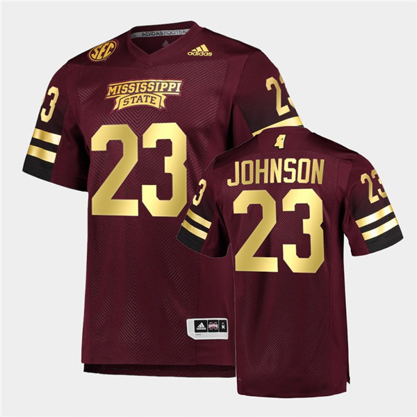 Men Mississippi State Bulldogs #23 Dillon Johnson adidas Maroon Gold College Football Jersey