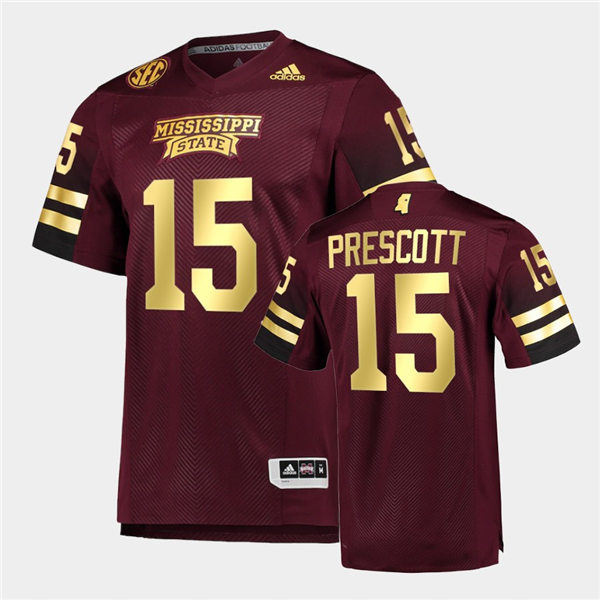 Men Mississippi State Bulldogs #15 Dak Prescott adidas Maroon Gold College Football Jersey