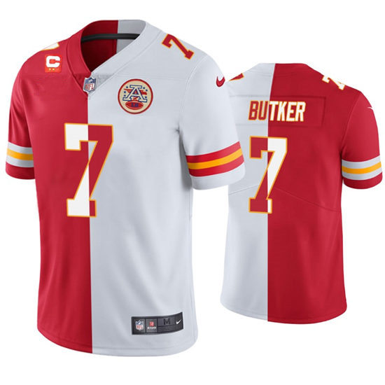Men's Kansas City Chiefs #7 Harrison Butker Nike Red White Split Two Tone Jersey 