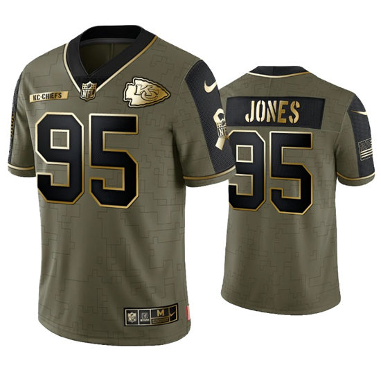 Men's Kansas City Chiefs #95 Chris Jones Nike 2021 Olive Golden Salute To Service Limited Jersey