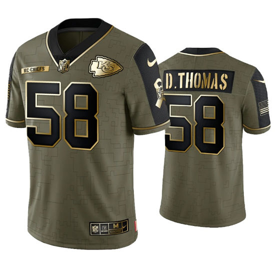 Men's Kansas City Chiefs Retired Player #58 Derrick Thomas Nike 2021 Olive Golden Salute To Service Limited Jersey