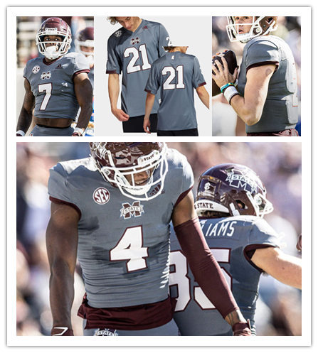 Men's Mississippi State Bulldogs Custom 2021 Grey adidas College Football Jersey