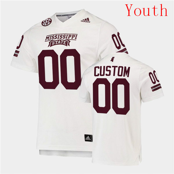 Youth Mississippi State Bulldogs Custom adidas 2020 White College Football Game Jersey