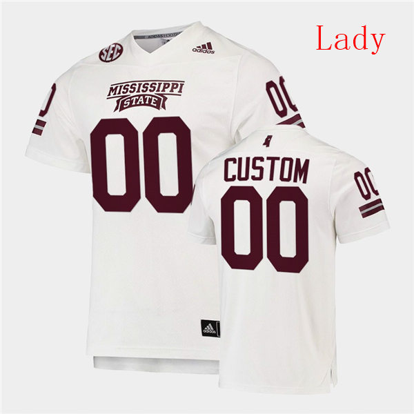 Womens Mississippi State Bulldogs Custom adidas 2020 White College Football Game Jersey