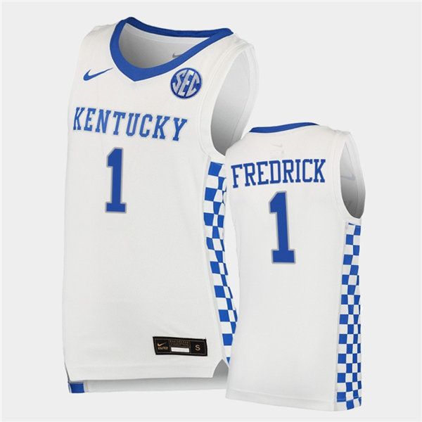 Mens Kentucky Wildcats #1 CJ Fredrick Nike White College Basketball Game Jersey