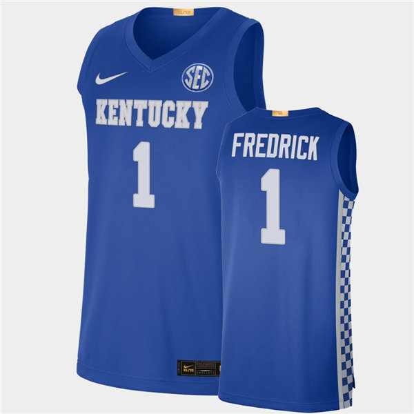 Mens Kentucky Wildcats #1 CJ Fredrick Nike Royal College Basketball Game Jersey