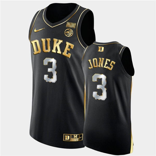 Mens Duke Blue Devils #3 Tre Jones Nike Black Golden Edition Basketball Jersey