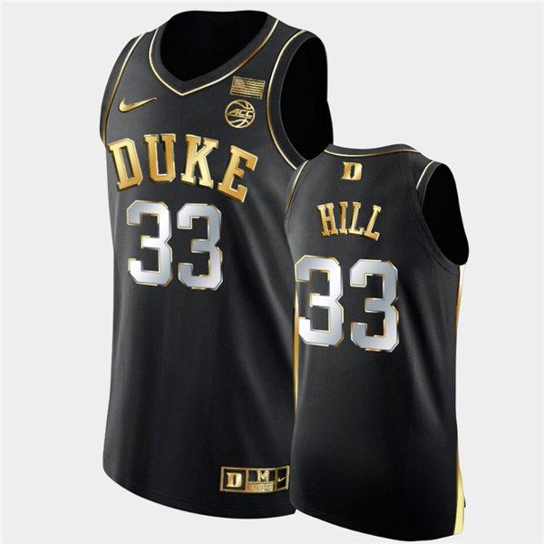 Mens Duke Blue Devils Retired Player #33 Grant Hill Nike Black Golden Edition Basketball Jersey
