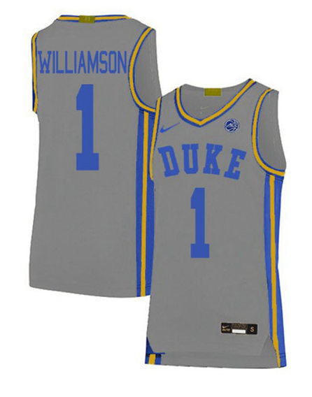 Mens Duke Blue Devils #1 Zion Williamson Nike Grey College Basketball Game Jersey