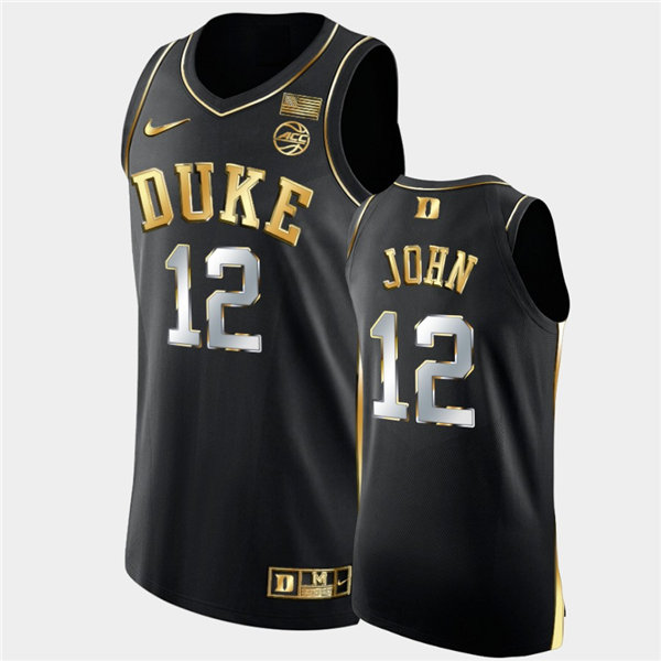 Mens Duke Blue Devils #12 Theo John Nike Black Golden Edition Basketball Jersey