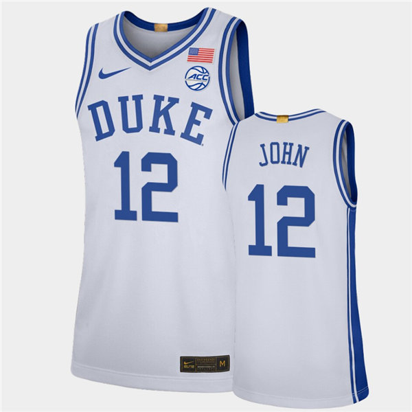 Mens Duke Blue Devils #12 Theo John Nike White College Basketball Game Jersey