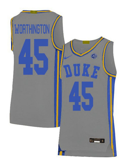Mens Duke Blue Devils #45 Keenan Worthington Nike Grey College Basketball Game Jersey