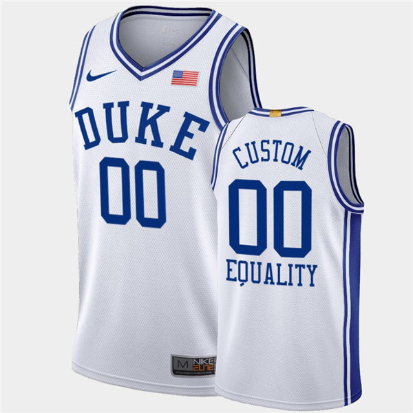 Mens Duke Blue Devils Custom Nike White 2020-21 Equality Social Justice College Basketball Jersey