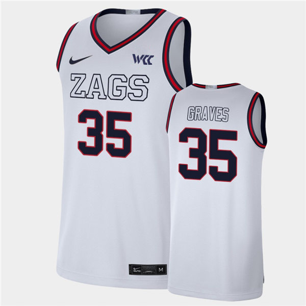 Mens Gonzaga Bulldogs #35 Will Graves 2021 White ZAGS Nike NCAA College Basketball Jersey