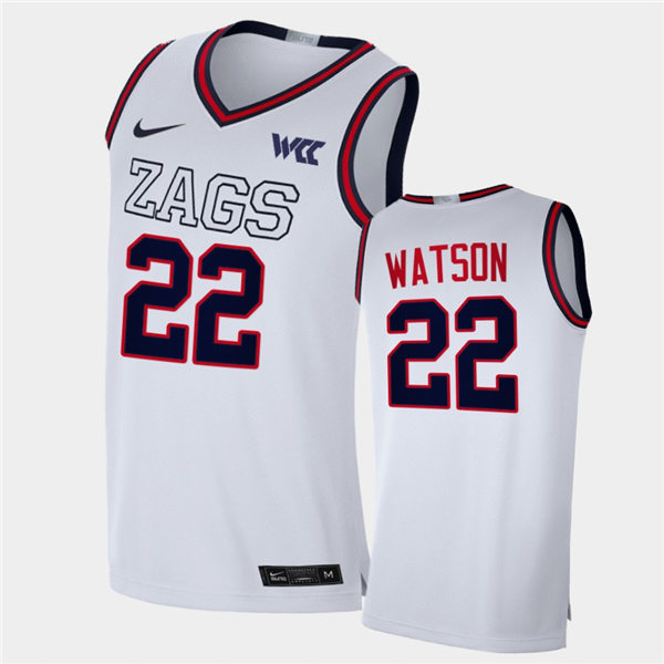 Mens Gonzaga Bulldogs #22 Anton Watson 2021 White ZAGS Nike NCAA College Basketball Jersey