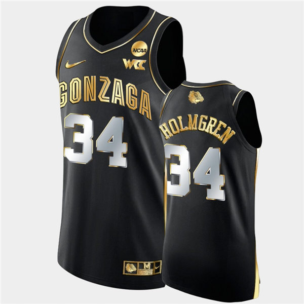Mens Gonzaga Bulldogs #34 Chet Holmgren Nike Black Golden Edition Basketball Jersey