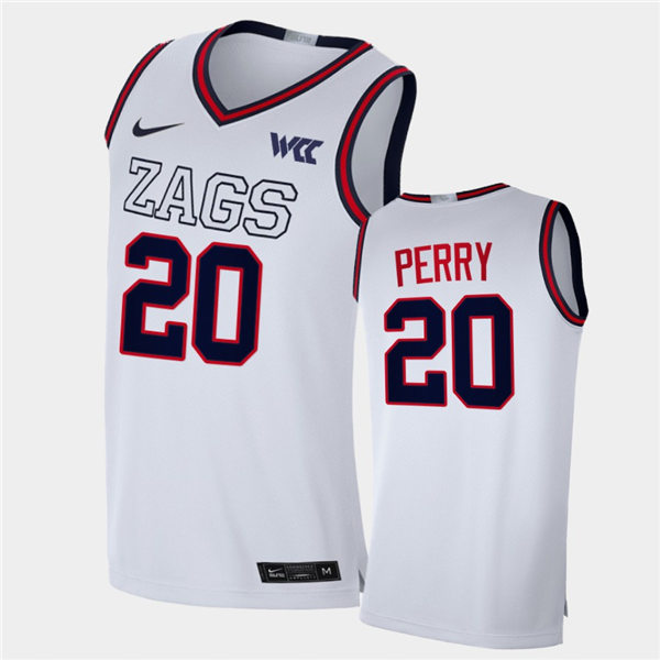 Mens Gonzaga Bulldogs #20 Kaden Perry 2021 White ZAGS Nike NCAA College Basketball Jersey