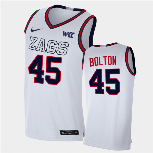 Mens Gonzaga Bulldogs #45 Rasir Bolton 2021 White ZAGS Nike NCAA College Basketball Jersey