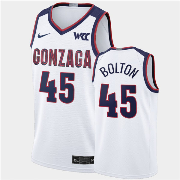 Mens Gonzaga Bulldogs #45 Rasir Bolton Nike White 2021 WCC College Basketball Game Jersey