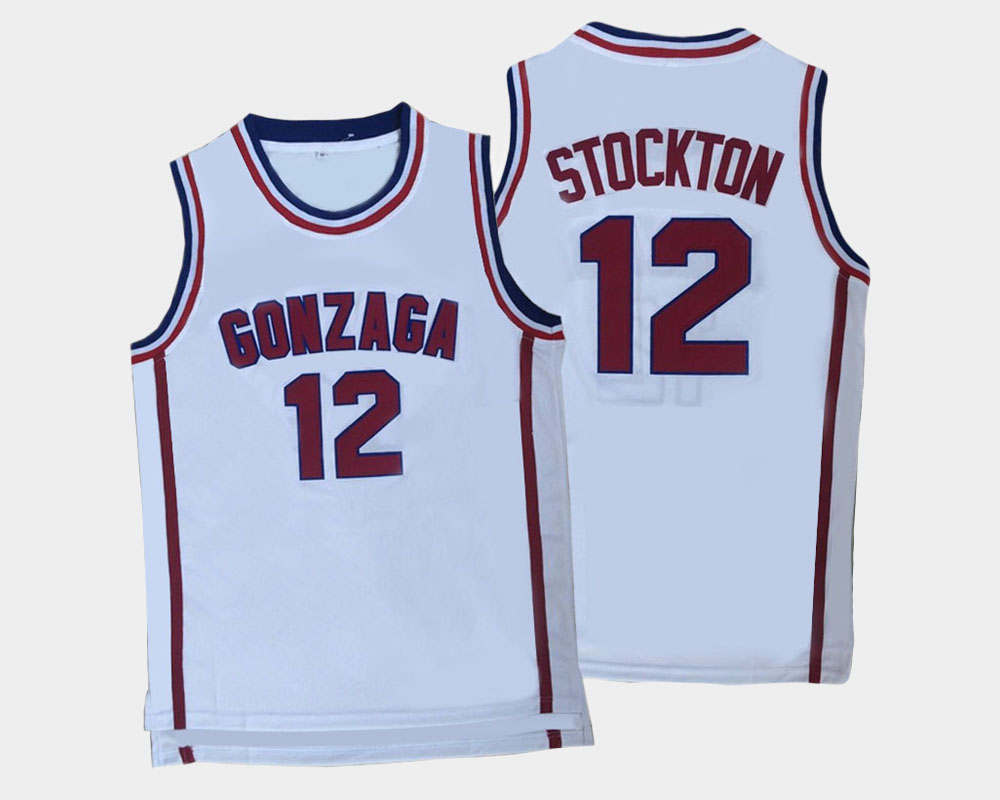 Mens Gonzaga Bulldogs Retired Player #12 John Stockton White Home Retro Throwback Basketball Jersey