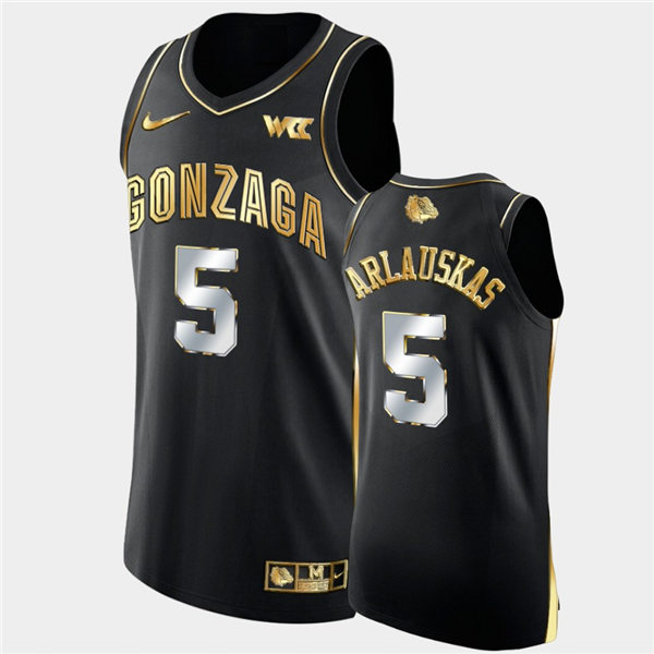 Mens Gonzaga Bulldogs #5 Martynas Arlauskas Nike Black Golden Edition Basketball Jersey
