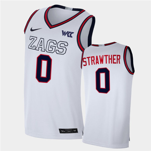 Mens Gonzaga Bulldogs #0 Julian Strawther 2021 White ZAGS Nike NCAA College Basketball Jersey