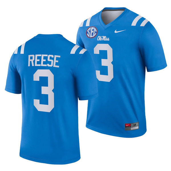 Mens Ole Miss Rebels #3 Otis Reese Nike Light Blue College Football Game Jersey