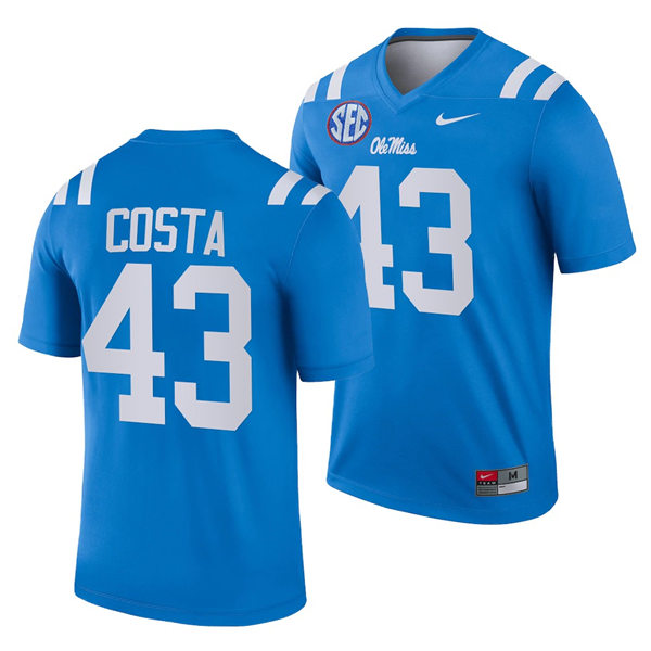 Mens Ole Miss Rebels #43 Caden Costa Nike Light Blue College Football Game Jersey