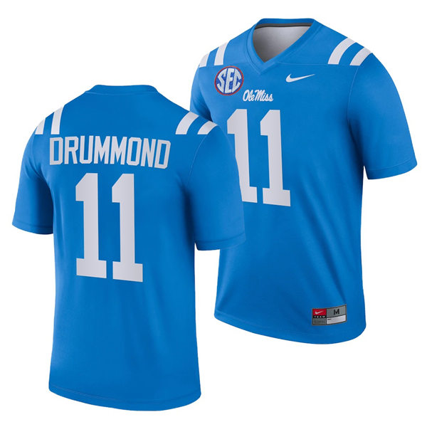 Mens Ole Miss Rebels #11 Dontario Drummond Nike Light Blue College Football Game Jersey