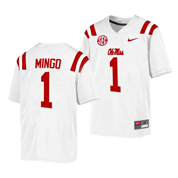 Mens Ole Miss Rebels #1 Jonathan Mingo Nike White College Football Game Jersey