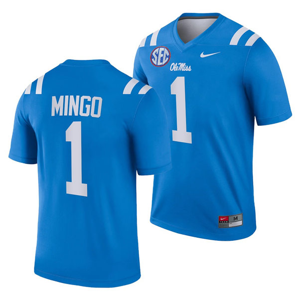 Mens Ole Miss Rebels #1 Jonathan Mingo Nike Light Blue College Football Game Jersey