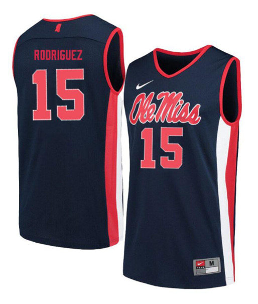 Mens Ole Miss Rebels #15 Luis Rodriguez Nike Navy College Basketball Jersey