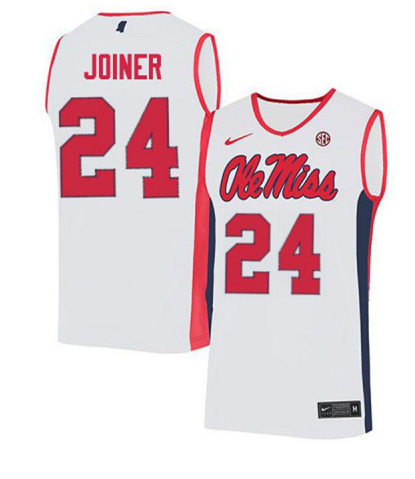 Mens Ole Miss Rebels #24 Jarkel Joiner Nike 2018 White Red Neck Ole Miss College Basketball Jersey