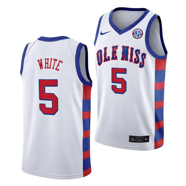 Mens Ole Miss Rebels #5 James White Nike 2021 White 20th Anniversary Basketball Jersey