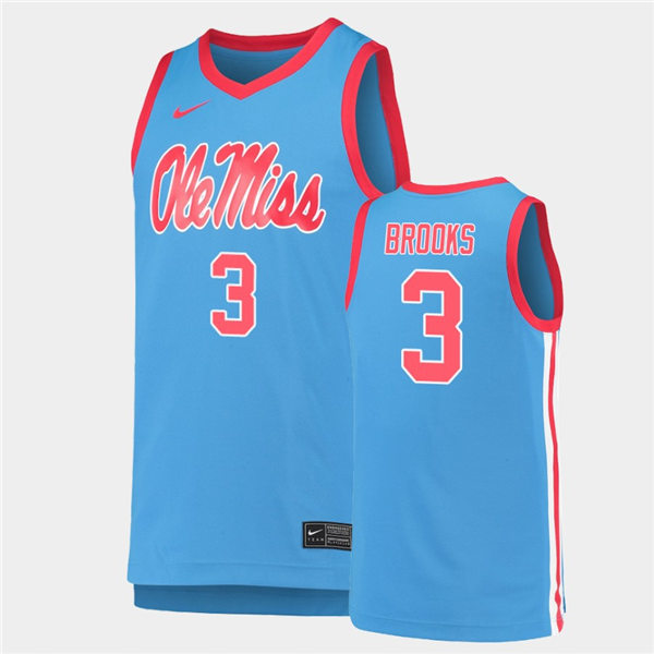Mens Ole Miss Rebels #3 Nysier Brooks Nike Powder Blue College Basketball Game Jersey