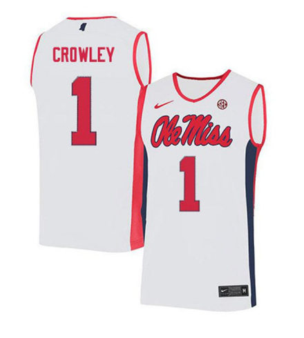 Mens Ole Miss Rebels #1 Austin Crowley Nike 2018 White Red Neck Ole Miss College Basketball Jersey
