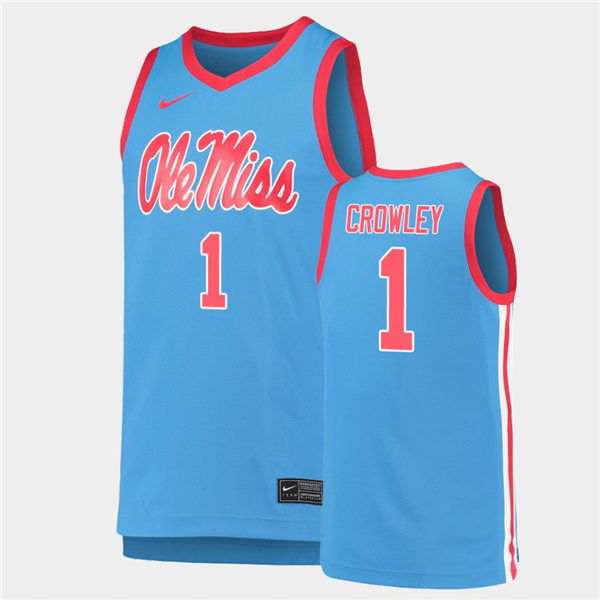 Mens Ole Miss Rebels #1 Austin Crowley Nike Powder Blue College Basketball Game Jersey