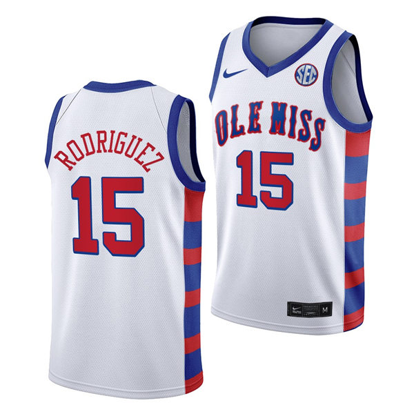Mens Ole Miss Rebels #15 Luis Rodriguez Nike 2021 White 20th Anniversary Basketball Jersey