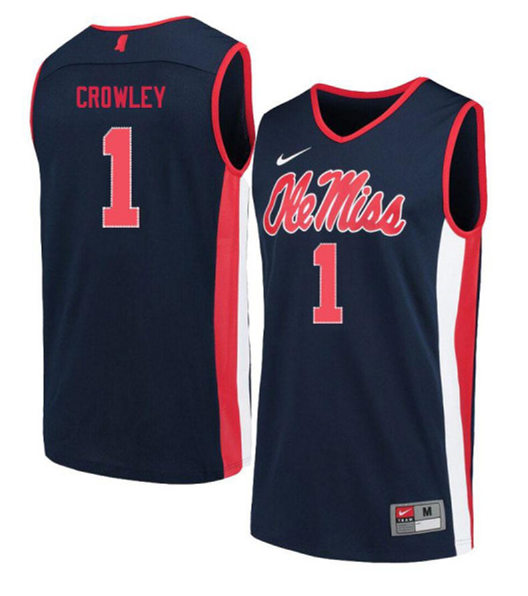 Mens Ole Miss Rebels #1 Austin Crowley Nike Navy College Basketball Jersey
