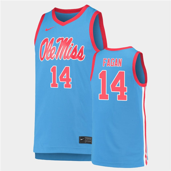 Mens Ole Miss Rebels #14 Tye Fagan Nike Powder Blue College Basketball Game Jersey