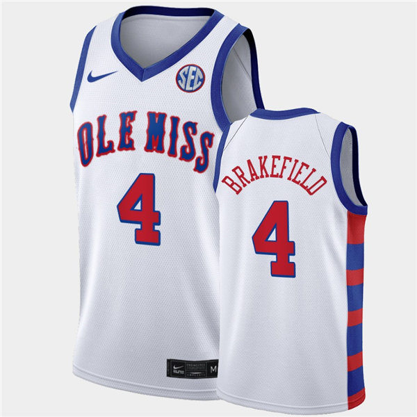 Mens Ole Miss Rebels #4 Jaemyn Brakefield Nike 2021 White 20th Anniversary Basketball Jersey