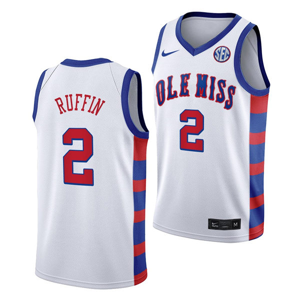 Mens Ole Miss Rebels #2 Daeshun Ruffin Nike 2021 White 20th Anniversary Basketball Jersey