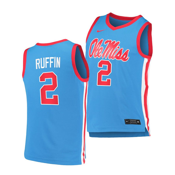 Mens Ole Miss Rebels #2 Daeshun Ruffin Nike Powder Blue College Basketball Game Jersey